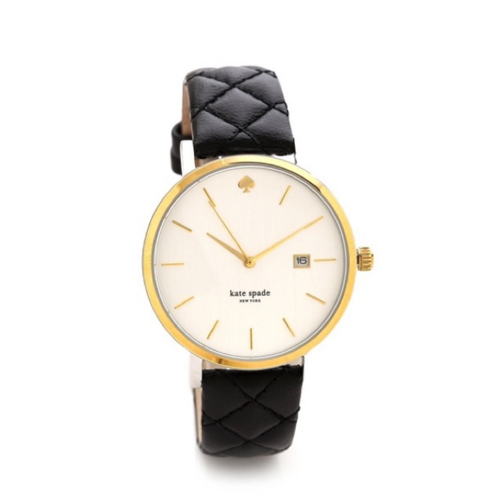 Kate Spade 1YRU0125 Metro White Dial Date Black Leather Strap Watch